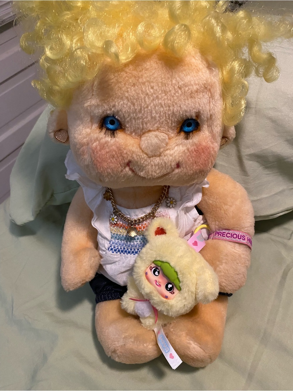 Vintage HUGGA BUNCH Plush Doll with Curly Blonde Hair & Blue Eyes & Yellow YaYa